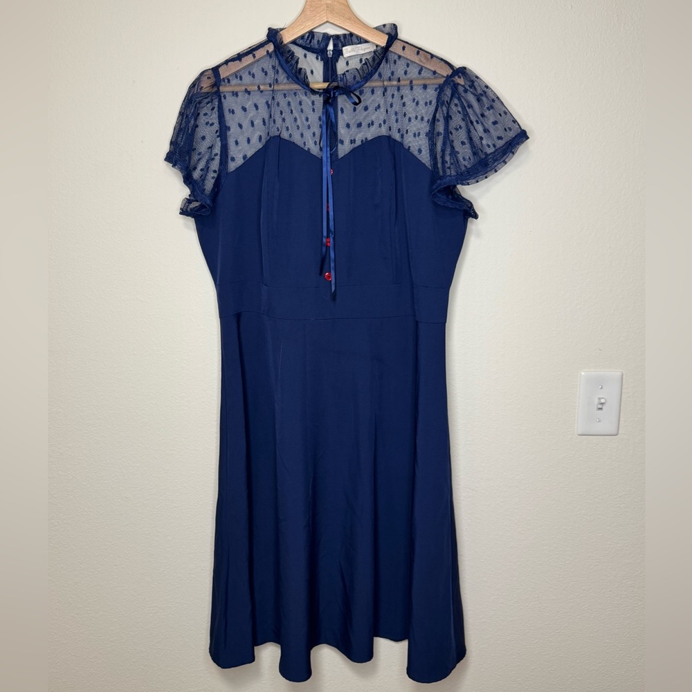 Belle Poque Blue Polka Dot Mesh Top Women’s Dress XL